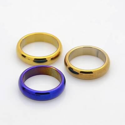 Electroplate Non-Magnetic Synthetic Hematite Wide Band Rings
