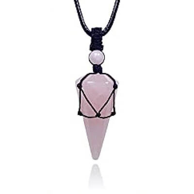 Natural Rose Quartz Cone Pendant Necklaces