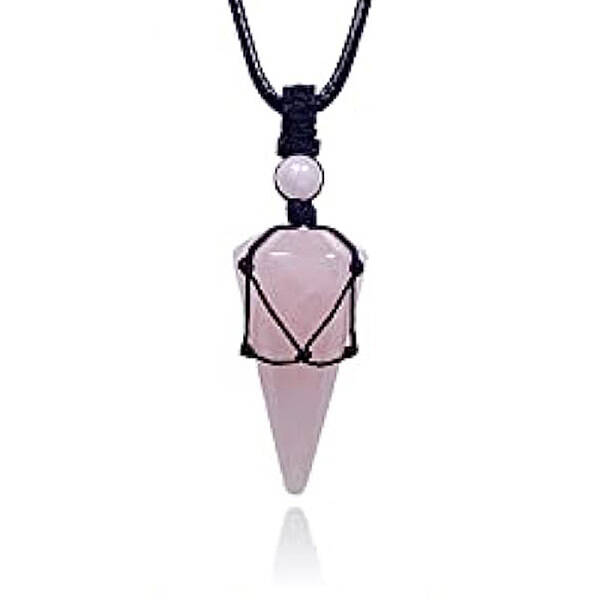 Natural Rose Quartz Cone Pendant Necklaces