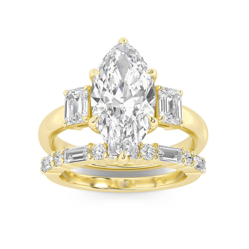 Moonbeam Lab Grown Marquise Diamond Engagement Ring with the Cleo Wedding Band | 14K Yellow Gold 3 1/2 ct. tw.