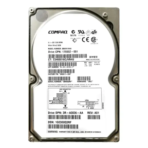 9N3011-033 Seagate 9.1GB Wide Ultra2 SCSI 7200 3.5-inch 1MB Hard Drive