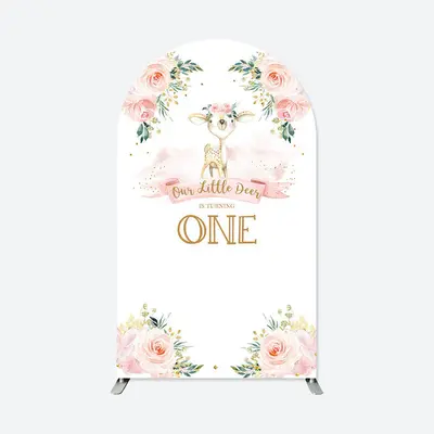 Aperturee Floral Deer One Birthday Double Sided Arch Backdrop | Circle Arch Backdrop Diy | Custom Arched Wall Covers | Chiara...