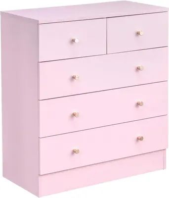 Karl home Pink 5 Drawer Dresser for Bedroom, Modern Wood Dresser Chest of Drawers, Pink Bedroom Dressers for Girls, Anti-Tipp...