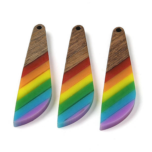 Pride Rainbow Theme Resin & Walnut Wood Pendants