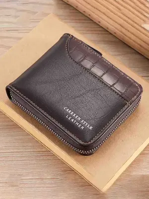 Men's Street Style Patchwork Zipper Small Wallet As BirthdayĀ Gift, Casual Trendy Wallet with Card Slots, Fashionable Wallet ...