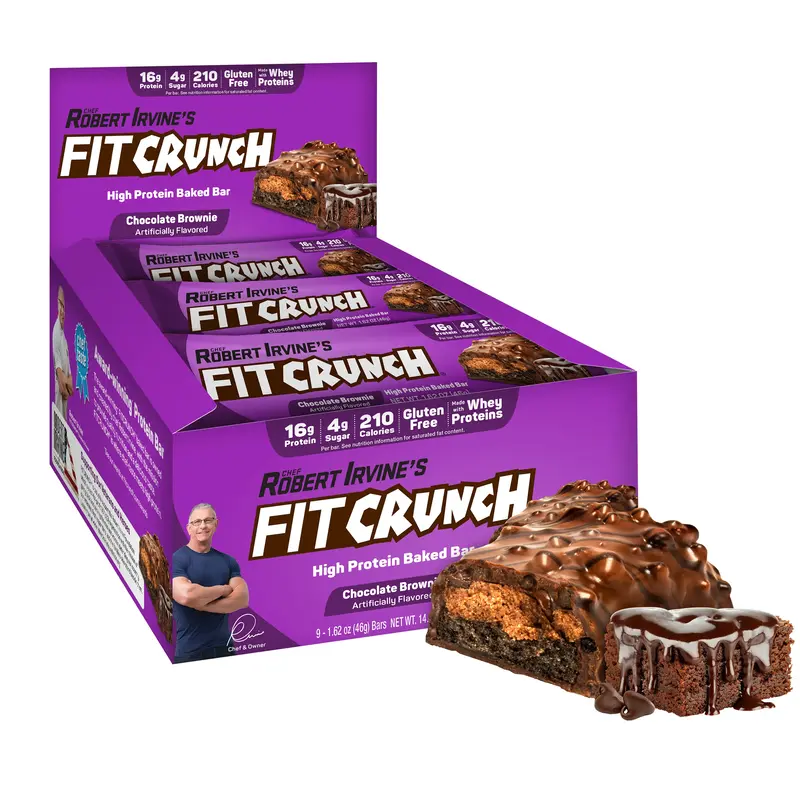 FITCRUNCH Snack Size Protein Bars, Designed by Robert Irvine, 6-Layer Baked Bar, Gluten Free & Soft Cake Core (9 Count, Choco...