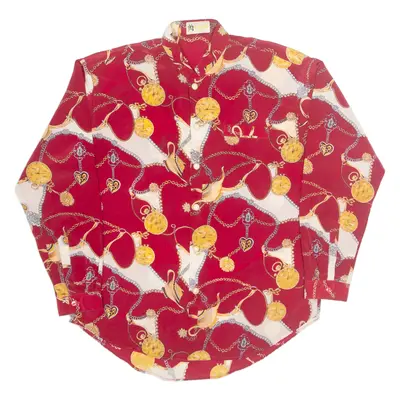 BOY & GIRL Clock Womens Printed Shirt Red Collared 90s Crazy Pattern L