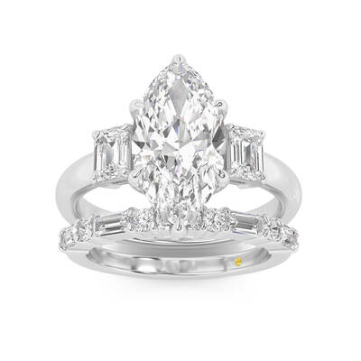 Moonbeam Lab Grown Marquise Diamond Engagement Ring with the Cleo Wedding Band | 10K White Gold 3 1/2 ct. tw.
