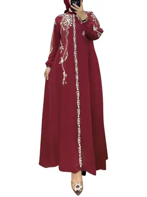 Women's Floral Print Keyhole Back A Line Dress, Modest Bishop Sleeve Long Dress for Party Club Dating Wear, Ladies Clothes fo...