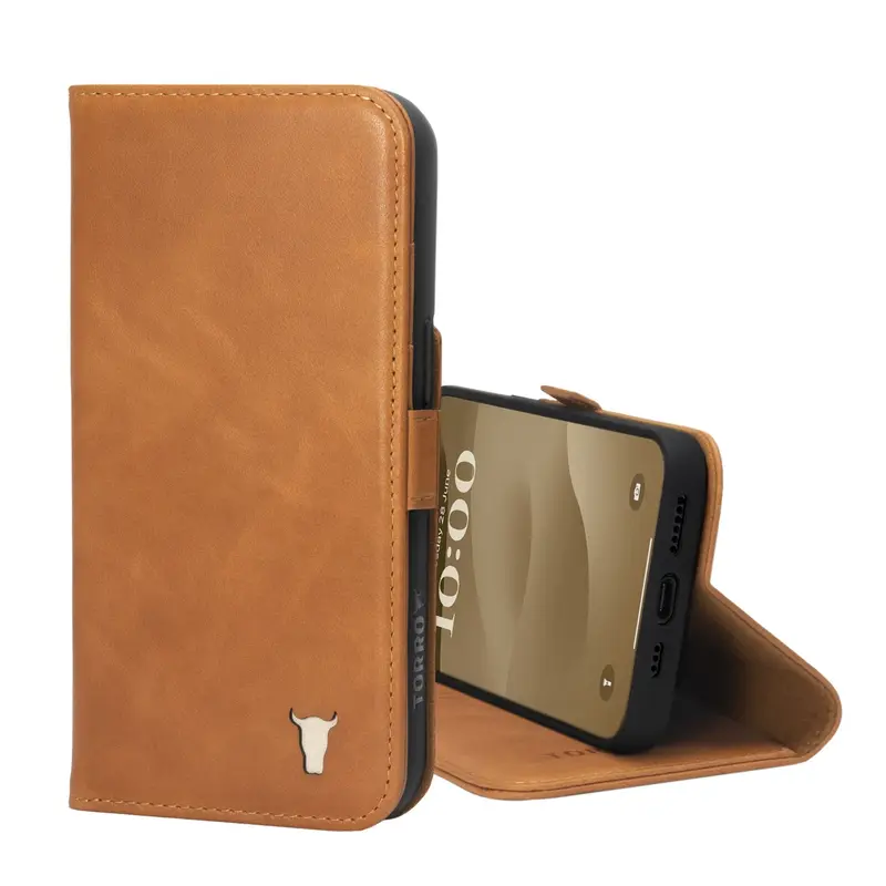 Apple iPhone 15 Leather Wallet Case (with Stand Function) - Tan