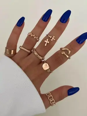 8pcs/set Cross Geometric Design Texture Promise Rings for Women, 2024 New Fashion All-match Accessories for Women & Girls, Vi...