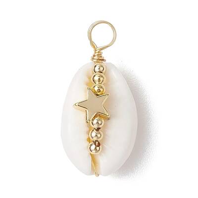 Natural Cowrie Shell Copper Wire Wrapped Pendants