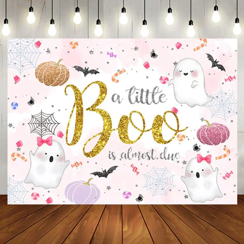 Aperturee Pink Cute Boo Halloween Girl Baby Shower Backdrop - Aperturee