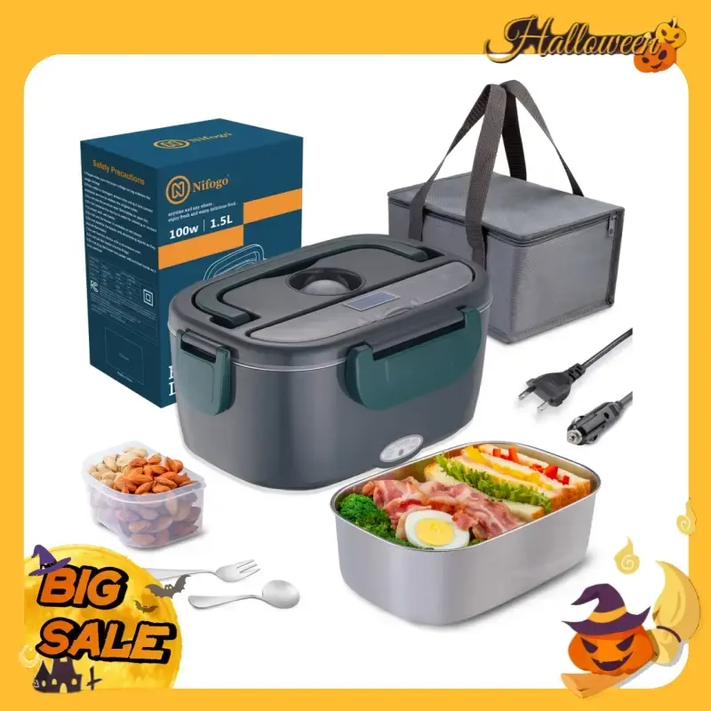 Electric Lunch Box Food Heater 80W Portable Heated Lunch Box for Adults 3 in 1 Portable Food Warmer 110V/12V/24V, with 1,8L R...