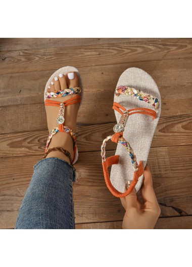 Modlily Orange Tribal Print Round Toe Falt Sandals - 43