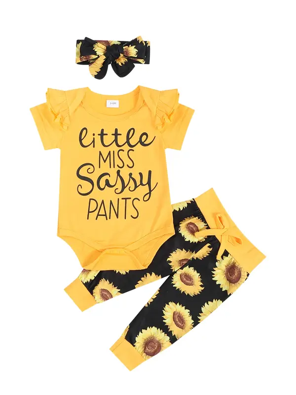 3PCS Baby Girls Clothes Outfit Top Flower Printed T Shirt Pants Bodysuit Clothing Babygirl Clothes Products #springtok