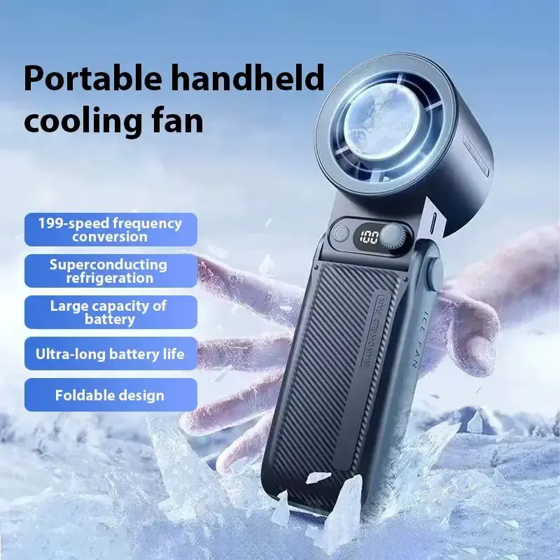 Handheld Portable Fan with Ice Cooler,Speed (1-199) 6000mAh Rechargeable Personal Fan,[20H Cooling Time] Super Mini Yet Power...