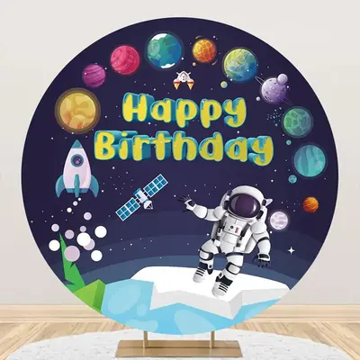 Planet Satellite Rocket Astronaut Boy Round Backdrop - Aperturee