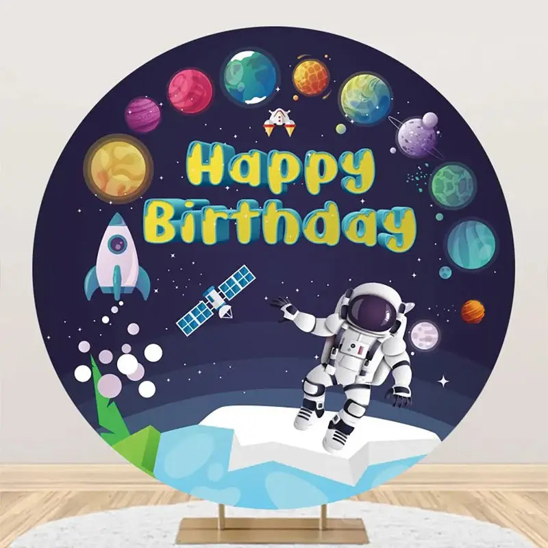 Planet Satellite Rocket Astronaut Boy Round Backdrop - Aperturee