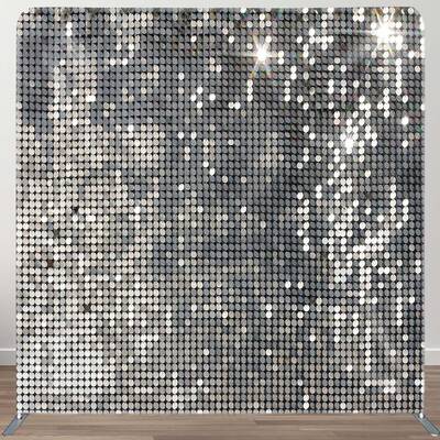 Aperturee Silver Sequin Dance Party Square Arch Fabric Backdrop | Tension Fabric Banner | Pillow Case Backdrop | 8X8 Tension ...