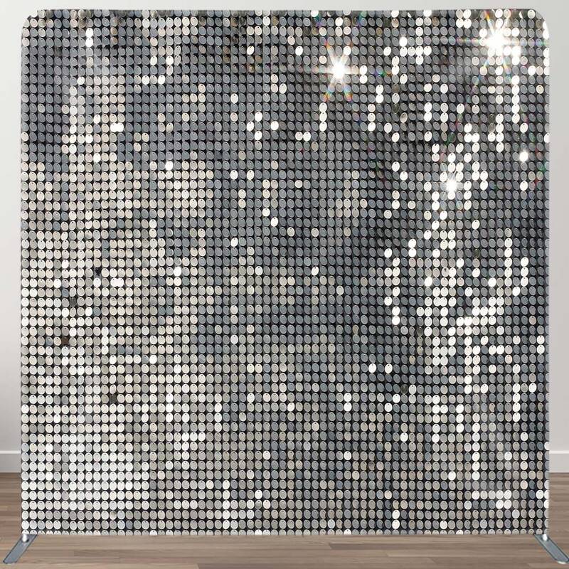 Aperturee Silver Sequin Dance Party Square Arch Fabric Backdrop | Tension Fabric Banner | Pillow Case Backdrop | 8X8 Tension ...