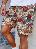 【Plus Size】 Floral Print Drawstring Waist Shorts, Regular Fit Bohemian Boho Casual Retro Vintage Shorts for Summer, Men's...