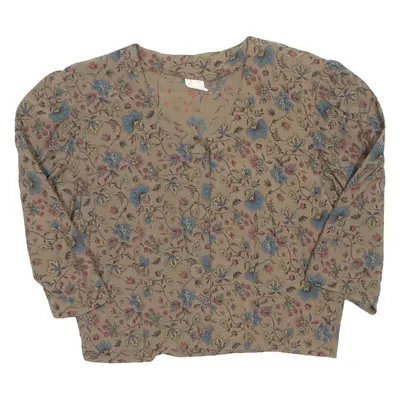 Cropped Womens Printed Blouse Brown V-Neck 90s Floral S
