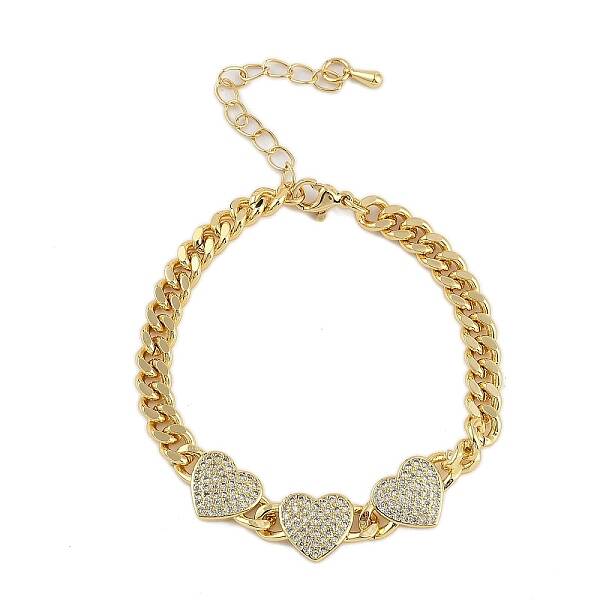 Rack Plating Brass Bracelets with Cubic Zirconia for Women