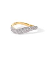 PAVOI 14K Gold Plated Wavy Cubic Zirconia Stackable Ring for Women - Twisted Wave CZ Band - Delicate Eternity Rings