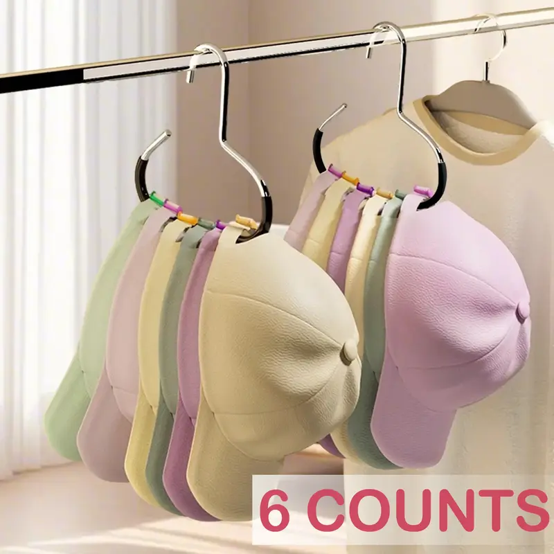 6 Counts Hat Organizer, Stainless Steel Hat Hangers for Closet, Hat Rack Hat Holder Cap Organizer for Baseball Caps, Scarf, H...