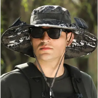Solar Fan Outdoor Fishing Hat with Adjustable Wind Speeds & USB Charging for All Seasons Comfortable Breathable Design