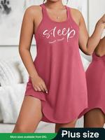 【Plus Size】 Letter Print Tank Dress, Casual Sleeveless Short Dress for Summer, Women's Plus Clothing for Daily Wear, Wome...