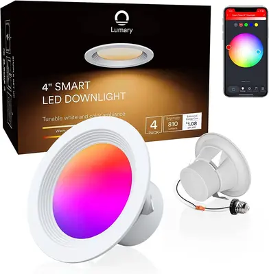 Lumary Wi-Fi Smart Recessed Can Light RGB LED Retrofit Downlight 4 inch