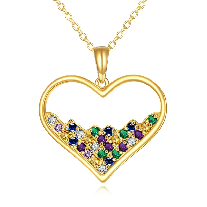 10K Gold Tricolor Cubic Zirconia Heart Pendant Necklace