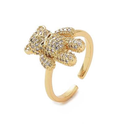 Cubic Zirconia Bear Open Cuff Ring