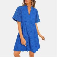 PrettyGarden 2025 Trendy Short Sleeve Mini Dress | V-Neck Eyelet Ruffle Dress | A-Line Swing Summer Outfit | Chic Hollow Out ...