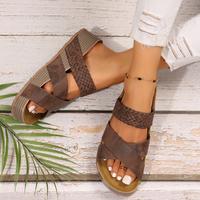 Women Sandals Beach Sandals New Thick Bottom Braided Cross Casual Solid Color Slippers