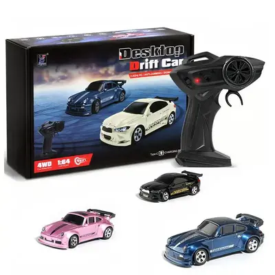 1/64 Mini RC Drift Car, 4WD High-Speed Full-Proportional Remote Control Sports Car with Steering Servo. LED Lights. USB Recha...