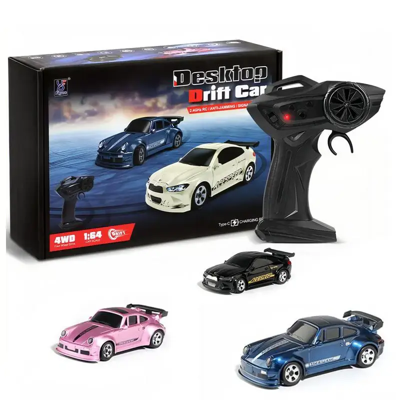1/64 Mini RC Drift Car, 4WD High-Speed Full-Proportional Remote Control Sports Car with Steering Servo. LED Lights. USB Recha...