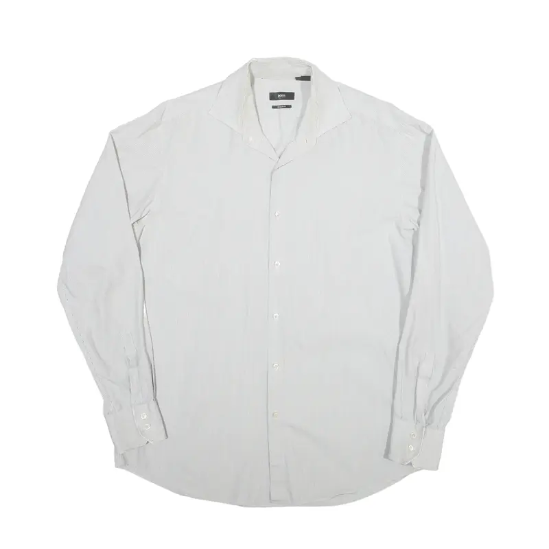 HUGO BOSS Shirt White Striped Long Sleeve Mens XL