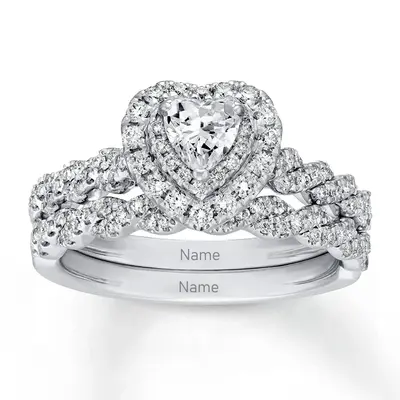 10K White Gold 2CT Heart Moissanite Personalized Engraving Engagement Ring