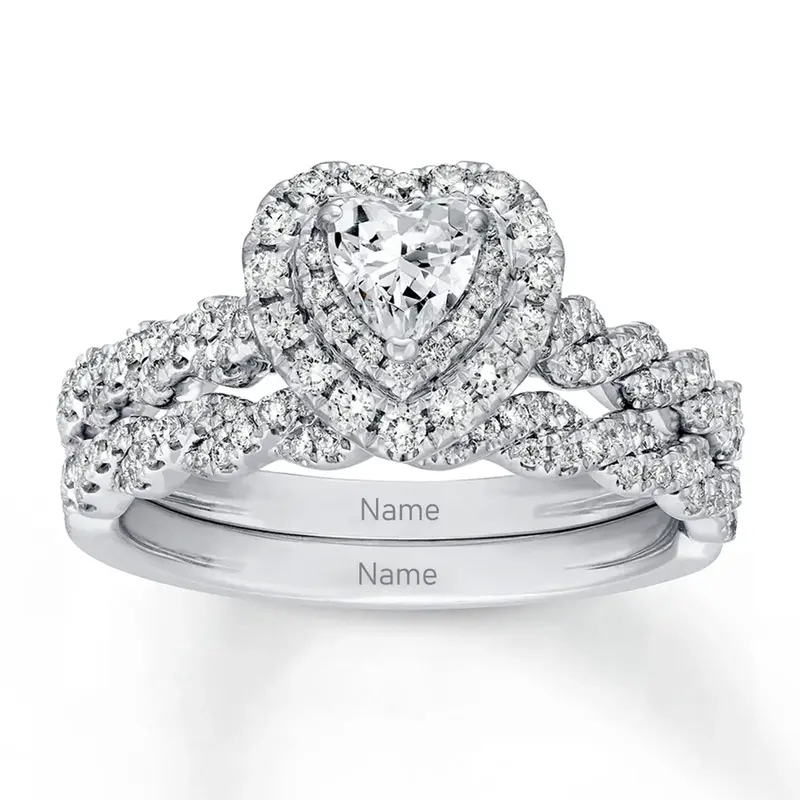 10K White Gold 2CT Heart Moissanite Personalized Engraving Engagement Ring