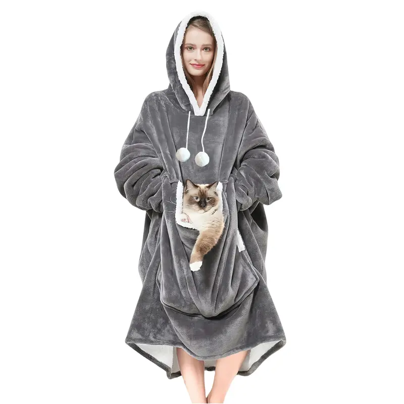 Larleaf Kangaroo Wearable Blanket Hoodie with Giant Pocket, One Size Pet Clothes Extra Soft Sherpa Fleece Thick Warm ＆ Cozy...