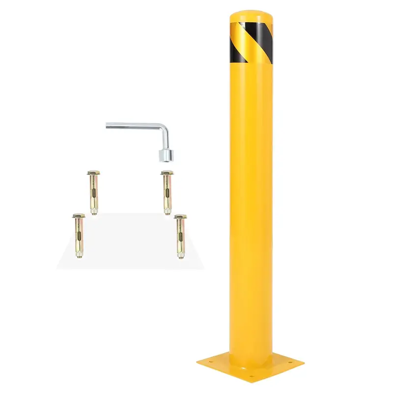 Garvee 42 Safety Bollard 4.5 Diameter Commercial Steel Impact-Resistant, High-Visibility Yellow Coating, 8 Anchor Bolts, ...