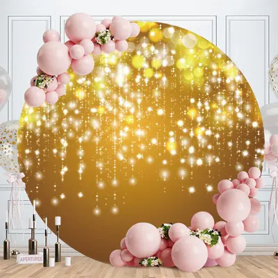 Aperturee Gold Glitter Bokeh Round Birthday Party Backdrop