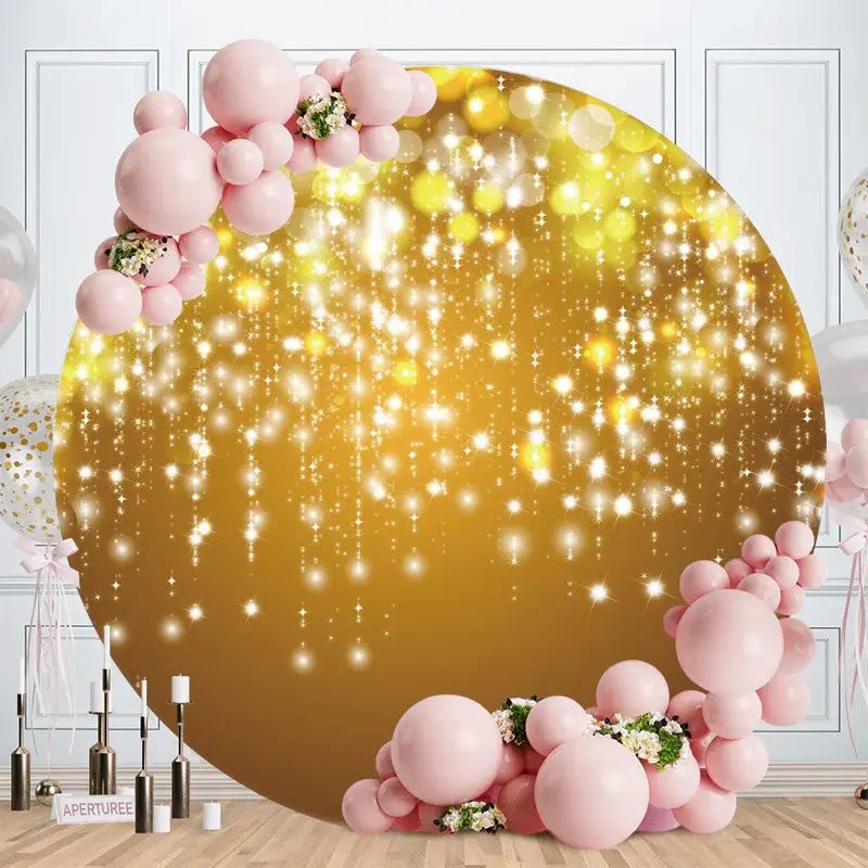 Aperturee Gold Glitter Bokeh Round Birthday Party Backdrop