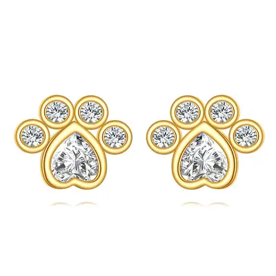 14K Gold Cubic Zirconia Dog Stud Earrings