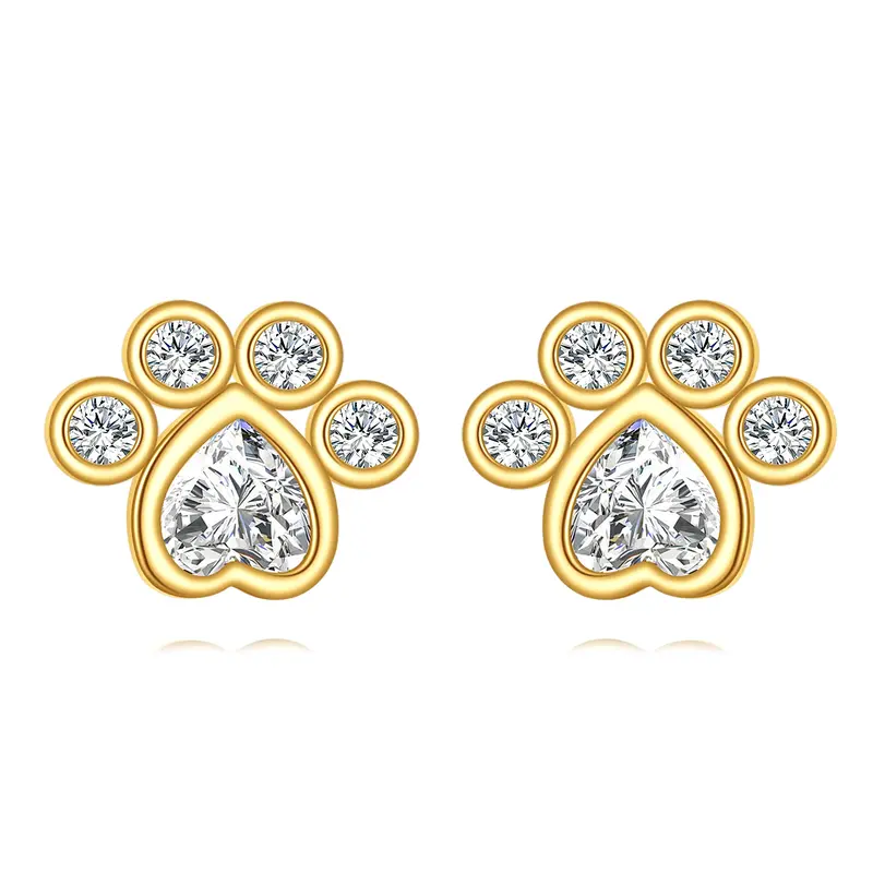 14K Gold Cubic Zirconia Dog Stud Earrings