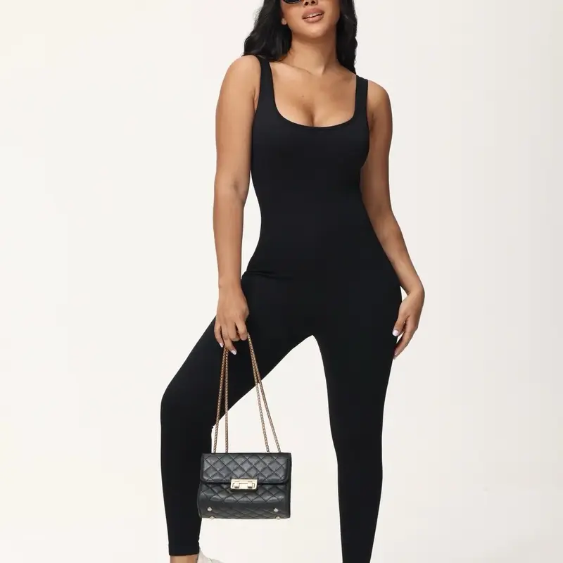 MORAZO Women's Solid Color Sleeveless Jumpsuit, Seamless Comfortable Shapewear, Square Neck Backless Sports Jumpsuit, Body Sc...