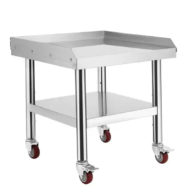 GARVEE 24L x 24W x 29H Stainless Steel Equipment Grill Stand Table - 1000 lbs Top Shelf, 220 lbs Bottom Shelf, 2 Edge Baf...